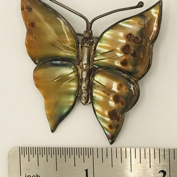Vintage Sterling Silver and Abalone Shell Butterfly Brooch - Picture 11 of 12